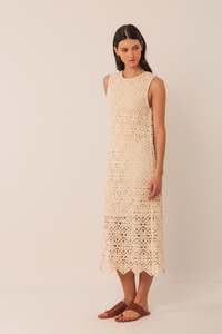 Indi & Cold Crochet Midi Dress Crudo