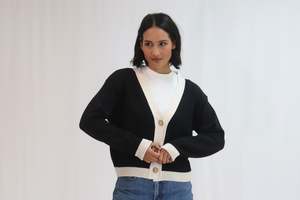 Tatano Contrast Cardi - Black/Sand