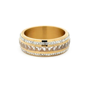 Jewellery: A&C Oslo Pure Steel Champagne and Crystal CZ Ring with 14k Gold Plating