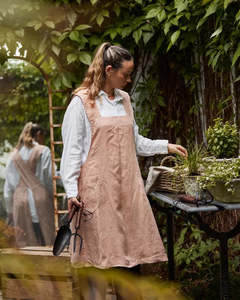 Cross Back Apron - Pale Pink Stonewashed Linen
