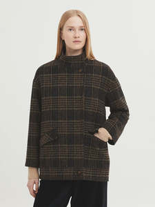 Plaid Wool Blend Jacket - Dark Grey