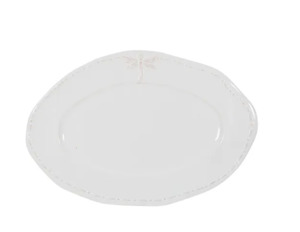 Kitchen Table: French Country Collections Dragonfly Stoneware White Oval Platter - Small