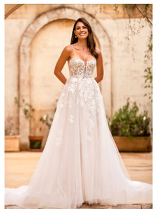 Products: Lourdes TC2532 Modern Romantic Lace A-line Wedding Dress with Illusion Corset Bodice - Madison Rose Bridal