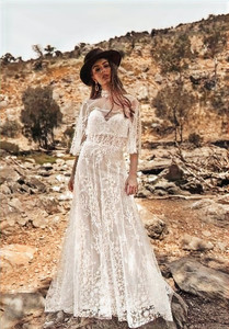 Products: Boho Lace Slim A Line Wedding Dress - Krissy by White April Madison Rose Bridal