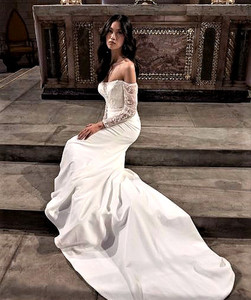 Products: Frankie EY313 Evie Young Wedding Dress Off Shoulder with Sheer Sleeves Beaded Bodice at Madison Rose Bridal ON SALE NOW