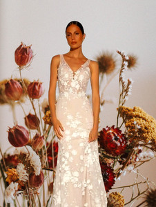 Products: Mira EY354 Evie Young Fit n flare romantic 3D floral lace wedding dress - On Sale at Madison Rose Bridal