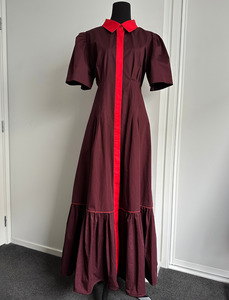 Ready To Wear: TAKE ME ON MAXI SHIRT DRESS Burgundy with Red Trim (Ready to Wear Size 12)