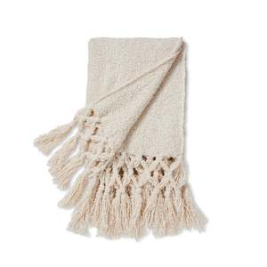 Throws: Ava Boucle Tassel Throw - Cream