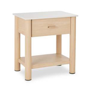 Furniture: Somerset White Marble/Oak Bedside Table