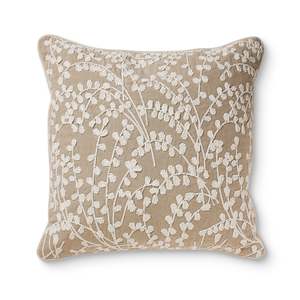 Cushions: Maidenhair Fern White Embroidered Cushion 50cm