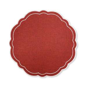 Tableware: Claudia Red/White Scalloped Round Placemat D33cm