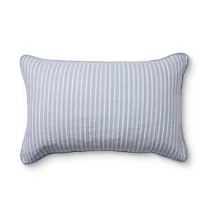 Bed Linen: Sinclair Blue Stripe Quilted Pillow Case Set 2