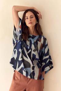 Tirelli: Tirelli - Wide Sleeve Print Top