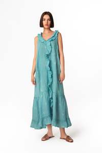 Maxi: Haris Cotton - Sleeveless Maxi Gauze Dress with Frills