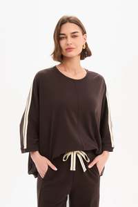 Tirelli: Tirelli - Oversized 3/4 Stripe Sleeve Tee