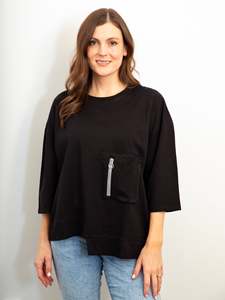 White on Black - Zip Pocket Top