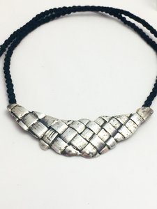 Products: Harakeke Weave Crescent Necklace Sterling Silver Jewellery - Maggie Adams Jewellery - Hand Made Gold & Silver Jewellery