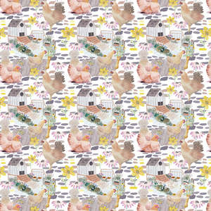 Tiny Chick Cottage (Block Repeat) Non-woven Wallpaper 130cm wide x 300cm height