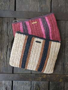 Accessories: Yerse - Raffia Striped Clutch Bag