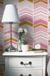 Chevron Stripes Pink and Gold