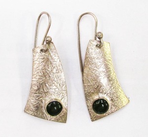 Sterling Silver and Pounamu Earrings by Bob Wyber