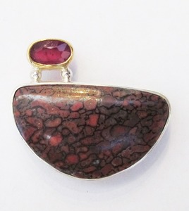 Bob Wyber: “Red Fossil Dinosaur Bone” Brooch by Bob Wyber