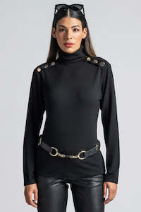 PAULA RYAN Metal Trimmed Leather Belt - Black/Gold