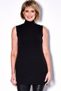 Kaftans And Tunics: PAULA RYAN Essentials Sleeveless Polo Neck Tunic - Merino