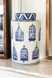 MAGPIE HOME Medium Handpainted Birdcage Jar