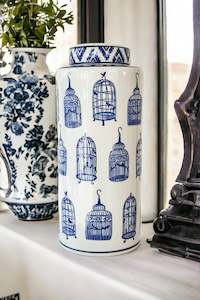 MAGPIE HOME Tall Handpainted Birdcage Jar
