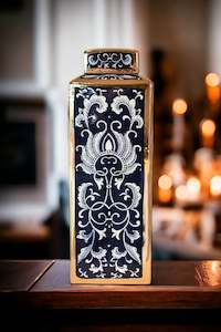 MAGPIE HOME Tall Dynasty Gold & Blue Ceramic Jar