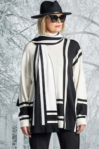 Cardigans: PAULA RYAN Block Stripe Jumper - Winter White/Black