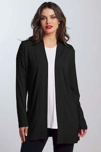 PAULA RYAN Edge to Edge Waisted Cardigan - Black Merino