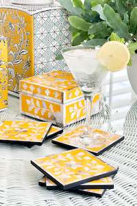 MAGPIE HOME Mother of Pearl Inlay Box + Coasters - Sunflower