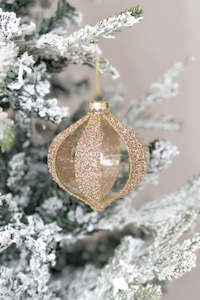 Large Glitter Bronze Stripe Onion Bauble
