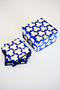 MAGPIE HOME Resin Inlay Box with Coasters - Blue