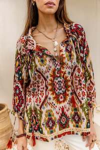 I Am Pylgrym: I AM PYLGRYM Santorini Top - Moon Beam Ikat