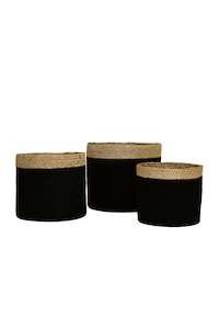 Storage Boxes Baskets: Thick Rimmed Planter Baskets - Black/Natural