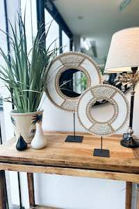 Global Collectables: Tribal Beaded Cowrie Shell Disc on Stand - Small