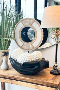 Tribal Beaded Cowrie Shell Disc on Stand - Medium