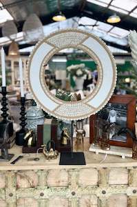 Tribal Beaded Cowrie Shell Disc on Stand - Large