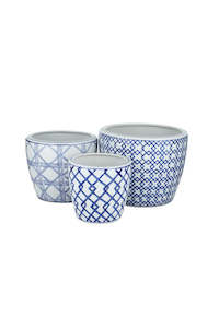 Decor Objects 1: Weave Ceramic Pot - Medium Wht/Nvy