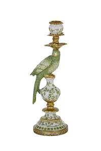 Decor Objects 1: Paradiso Glazed Porcelain/ Resin Parakeet Candleholder Green