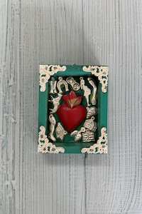 Global Collectables: Framed Turquoise Heart with Milagros