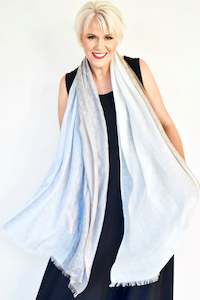 Scarves: LUXURY CASHMERE COMPANY Kensington Scarf - Blue/Taupe