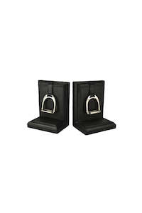 Black Leather Bookends with Stirrups