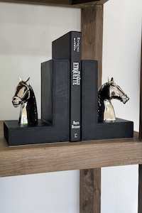 Leather Horse Bookends - Black