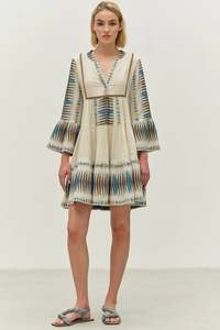 Devotion Twins: DEVOTION TWINS Paradise Short Dress - Blue/Camel