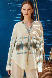 Devotion Twins: DEVOTION TWINS Angel Shirt - Blue/Camel