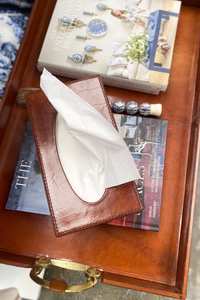 Leather Goods: Leather Tissue Box Cover - Tan